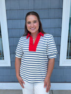 Blue Stripe Polo Blouse