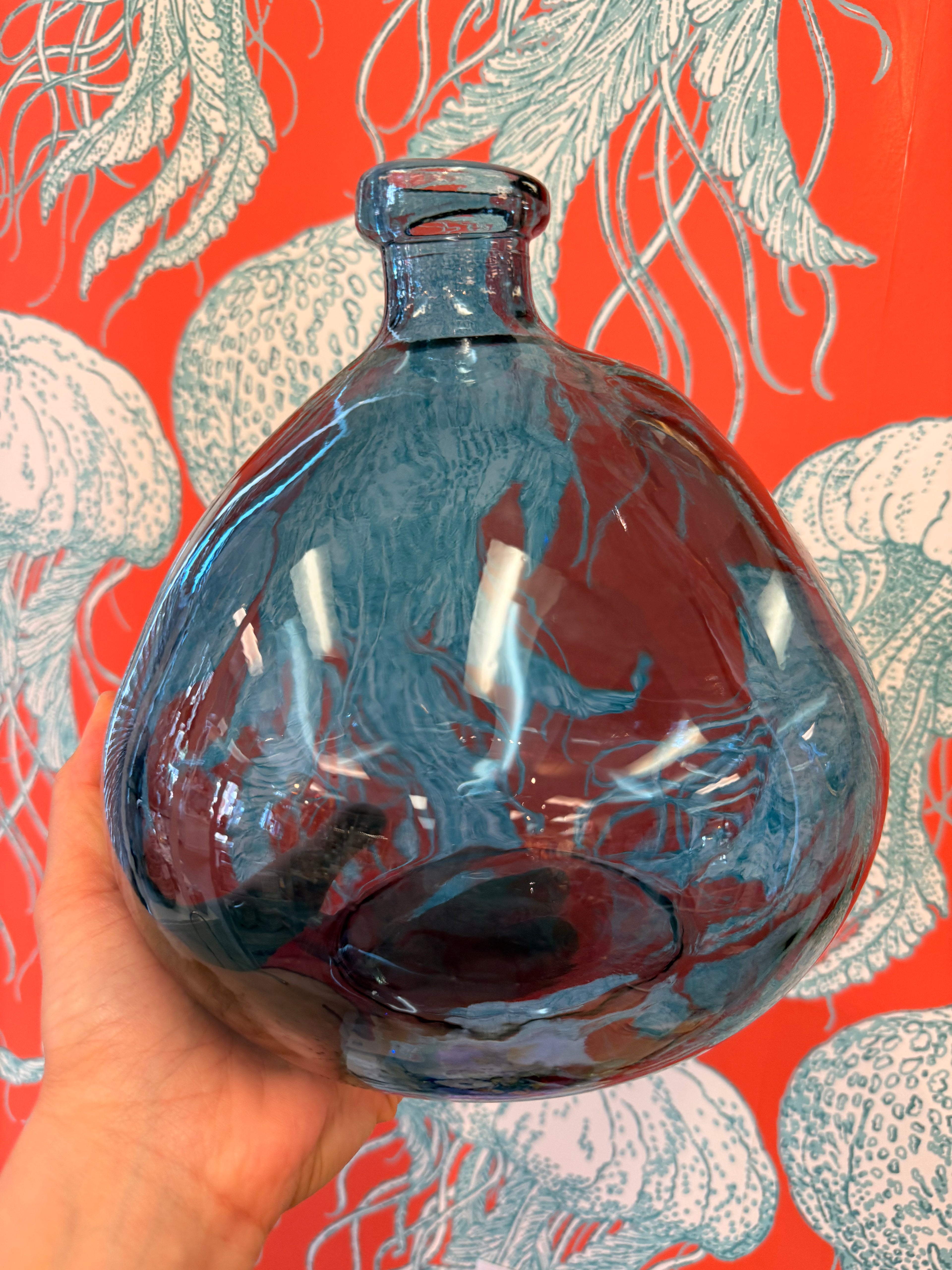 Blue Recycled Glass Vase Made in Spain