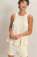 Sleeveless Round Neck Top & shorts Set- Cream
