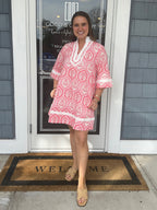 Pink Botanical 3/5 Sleeve Mini Dress