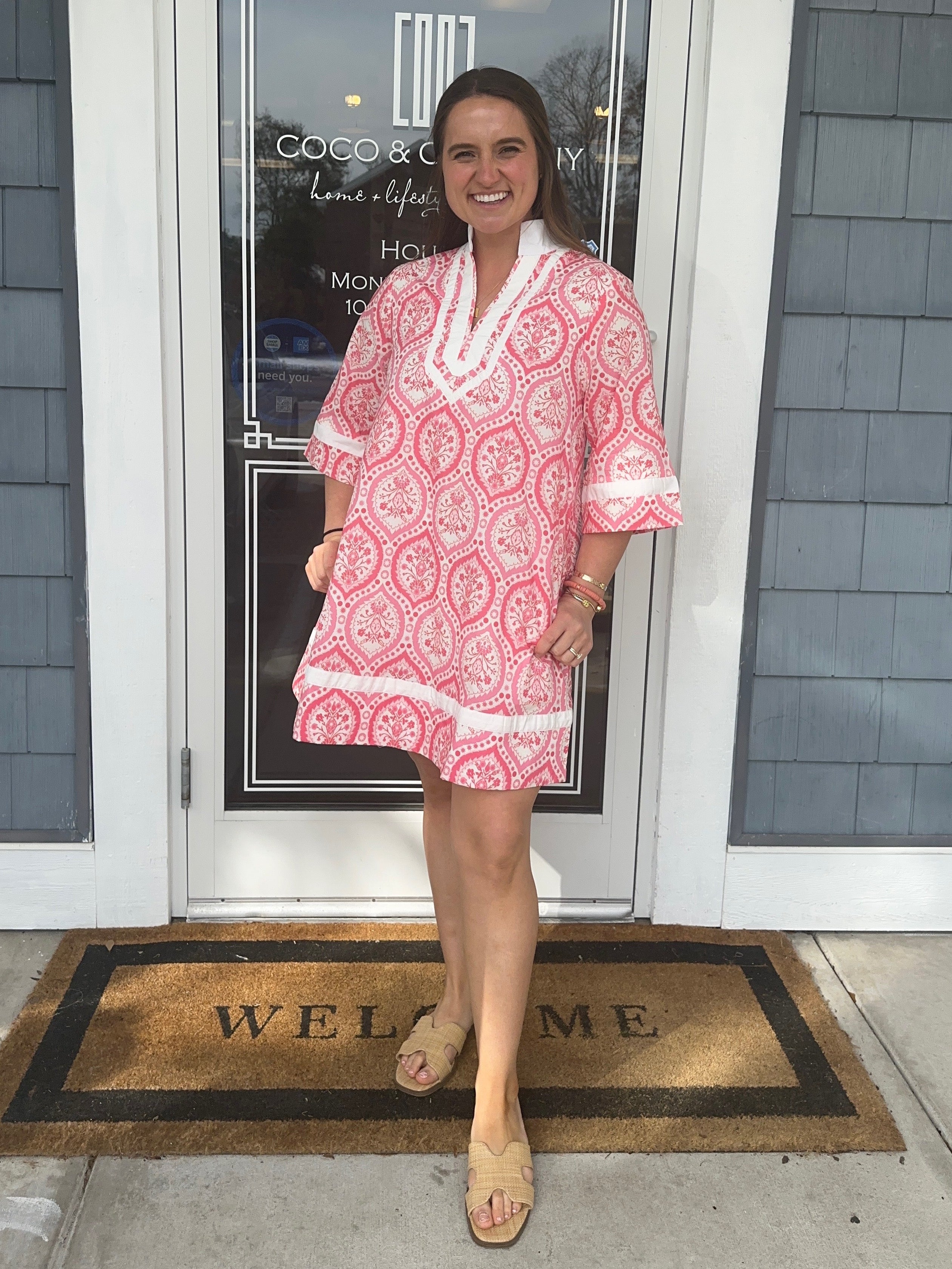 Pink Botanical 3/5 Sleeve Mini Dress