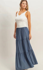 Denim 3-tier Elastic Waist Skirt