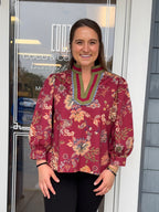 Burgundy Floral Print Scalloped Top