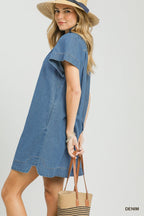 Denim Ruffle Collar Mini Dress