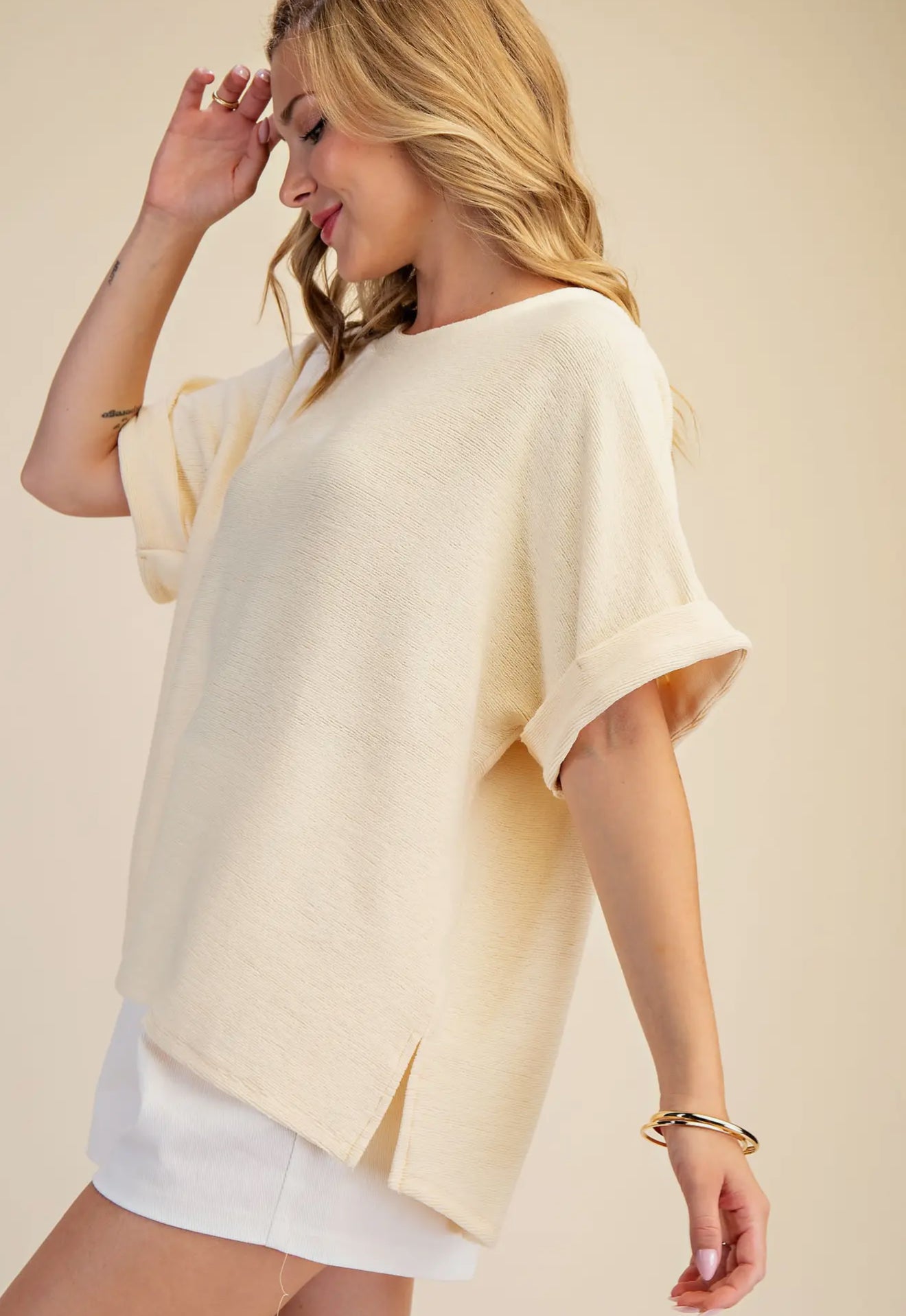 Light Yellow Dolman Sleeve Knit Top