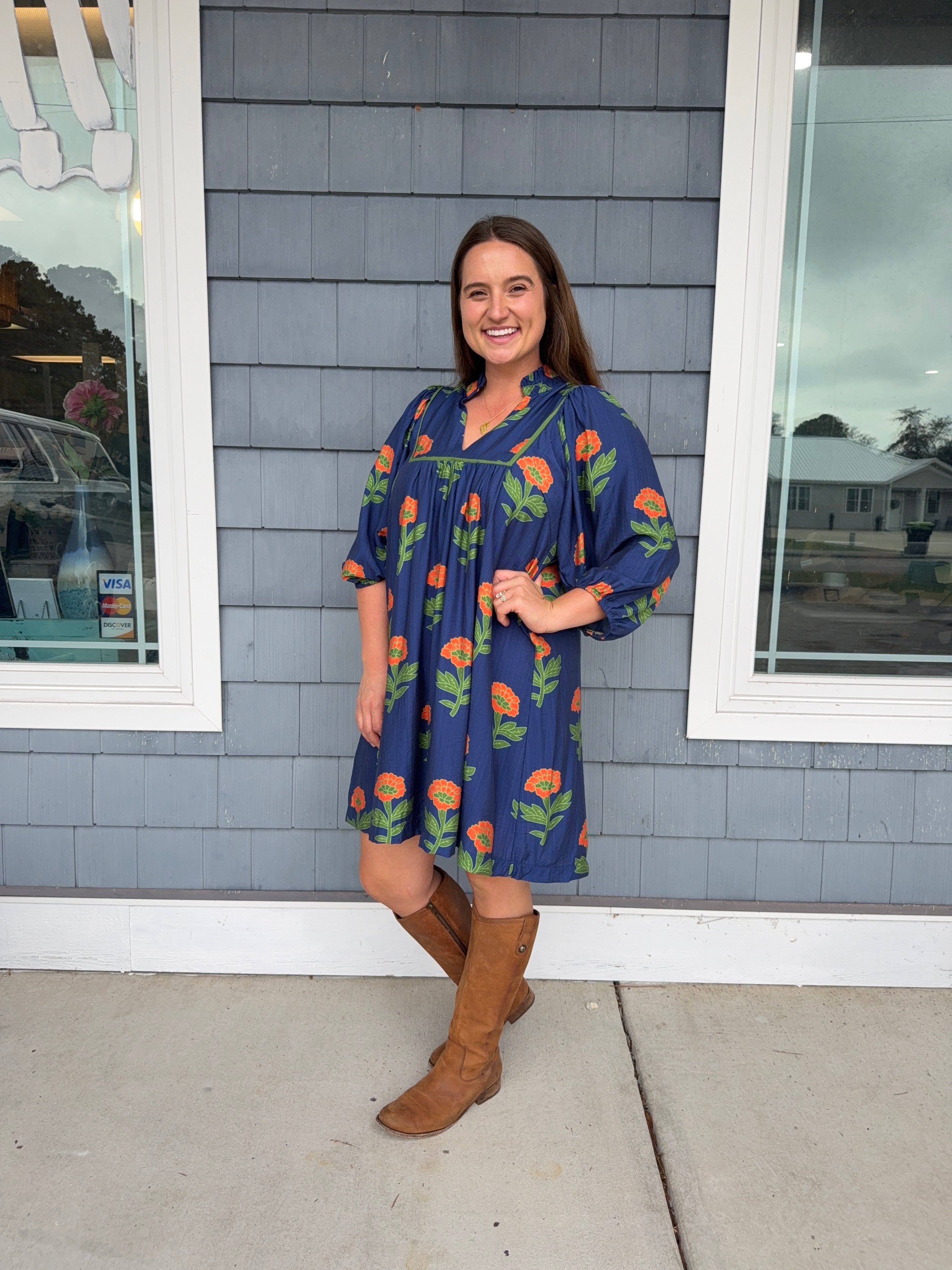 Navy Floral Fall Dress