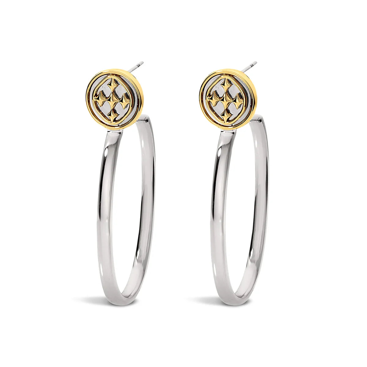 Medallion Oval Hoop Earrings Rhodium Plated