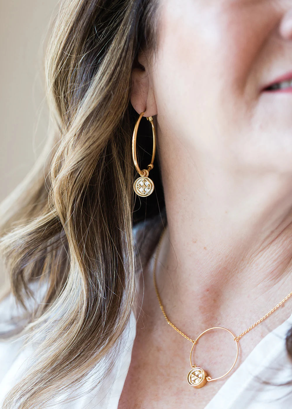 Large Medallion Hoop Earrings 18k Gold Plated