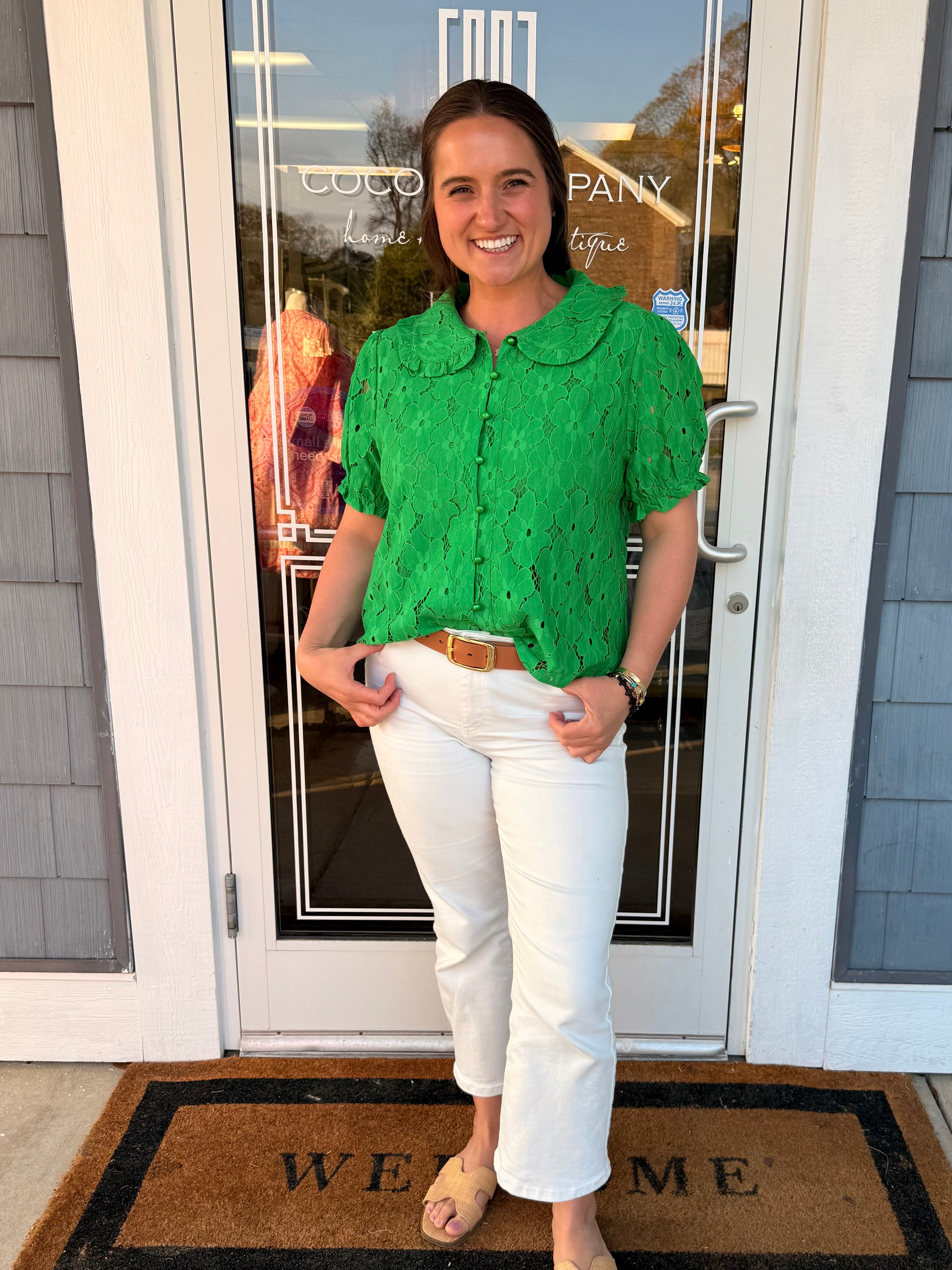 Kelly Green Peter Pan Collar Lace Top