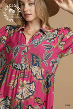 PREORDER: Pink Boho Paisley Pink Midi Dress