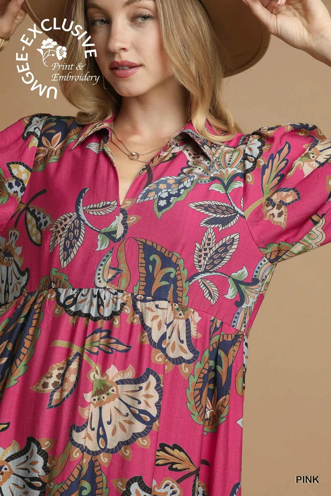 PREORDER: Pink Boho Paisley Pink Midi Dress