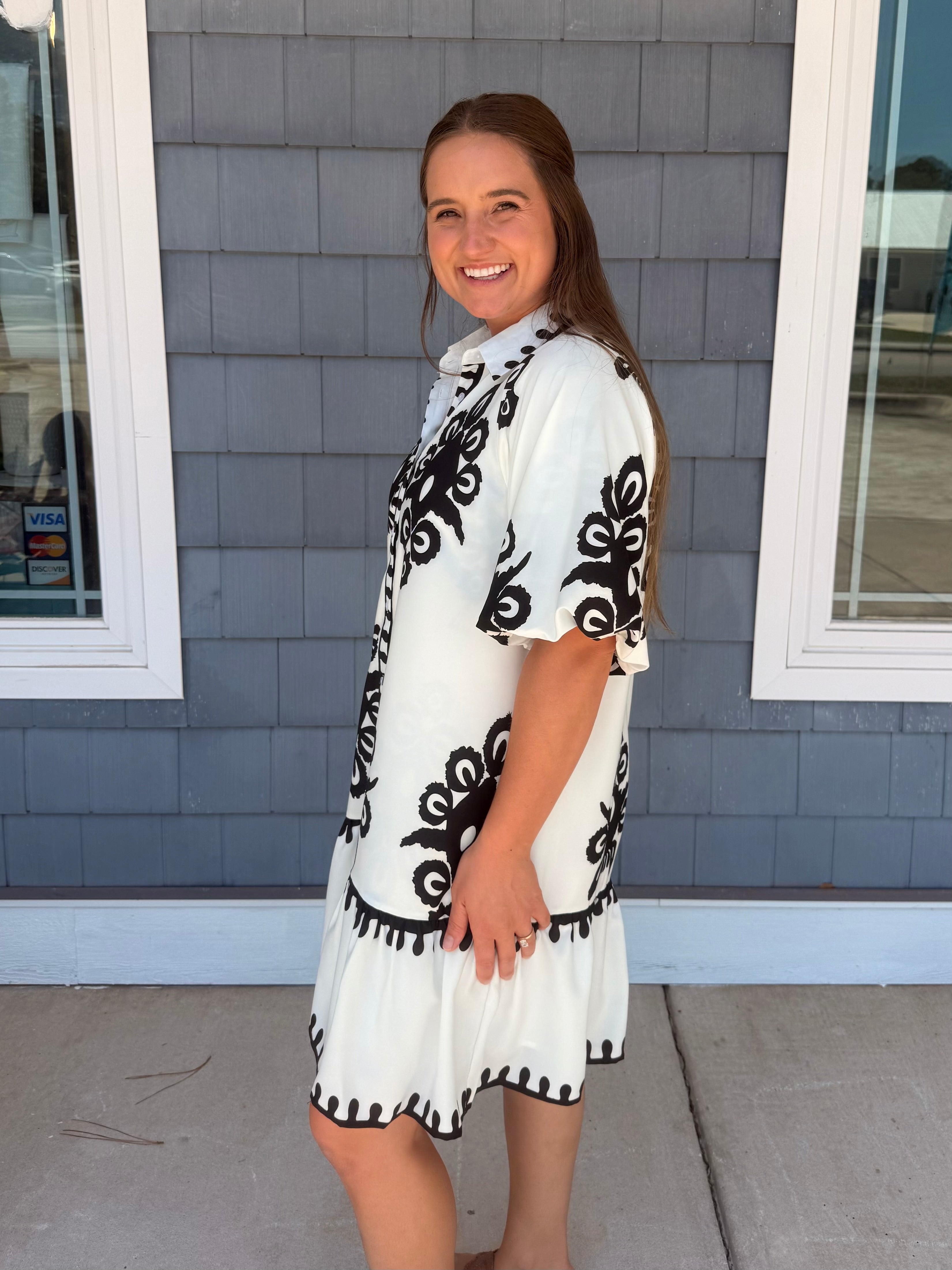 Off White Bold Print Mini Dress