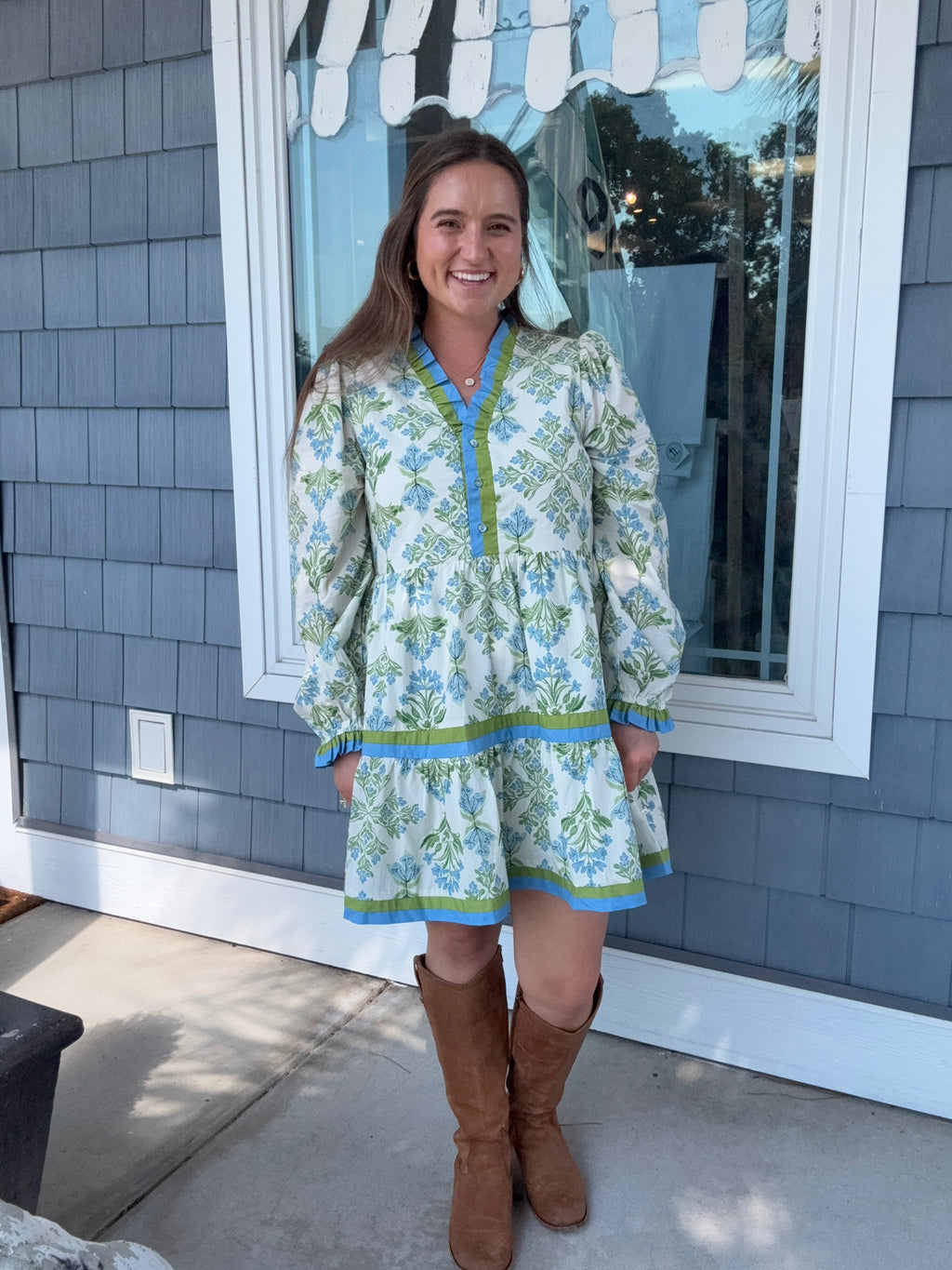 Blue Ruffle Floral Tiered Dress