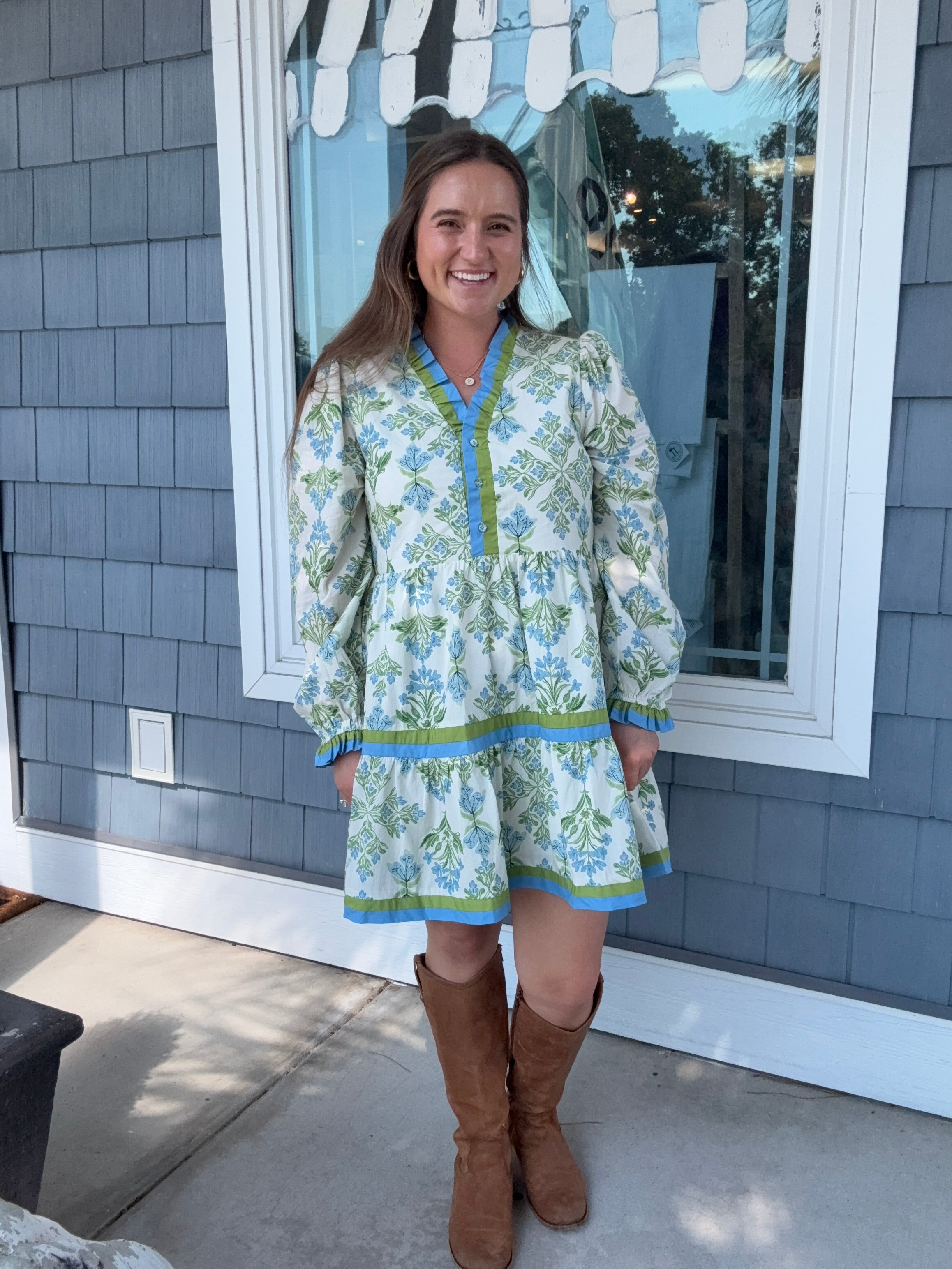 Blue Ruffle Floral Tiered Dress