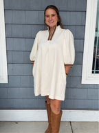 Cream Jacquard High Neck Mini Dress