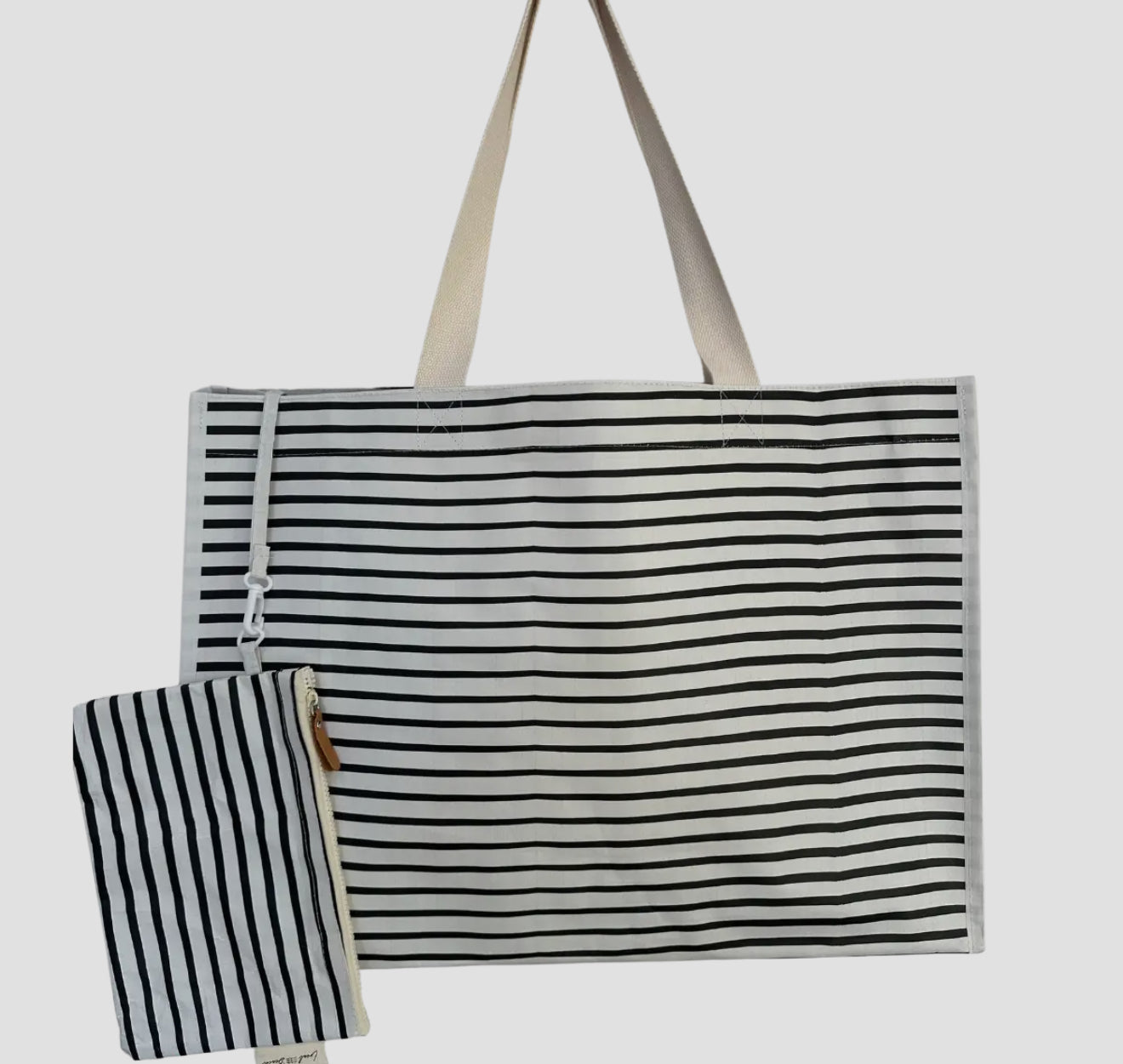 Black Thin Stripe XL All Day Bag With Matching Removable Pouch