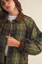 Olive Plaid Quilted Jacket With Corduroy Jacket SHIPS OR PICKUP FROM COCO 10/15/25