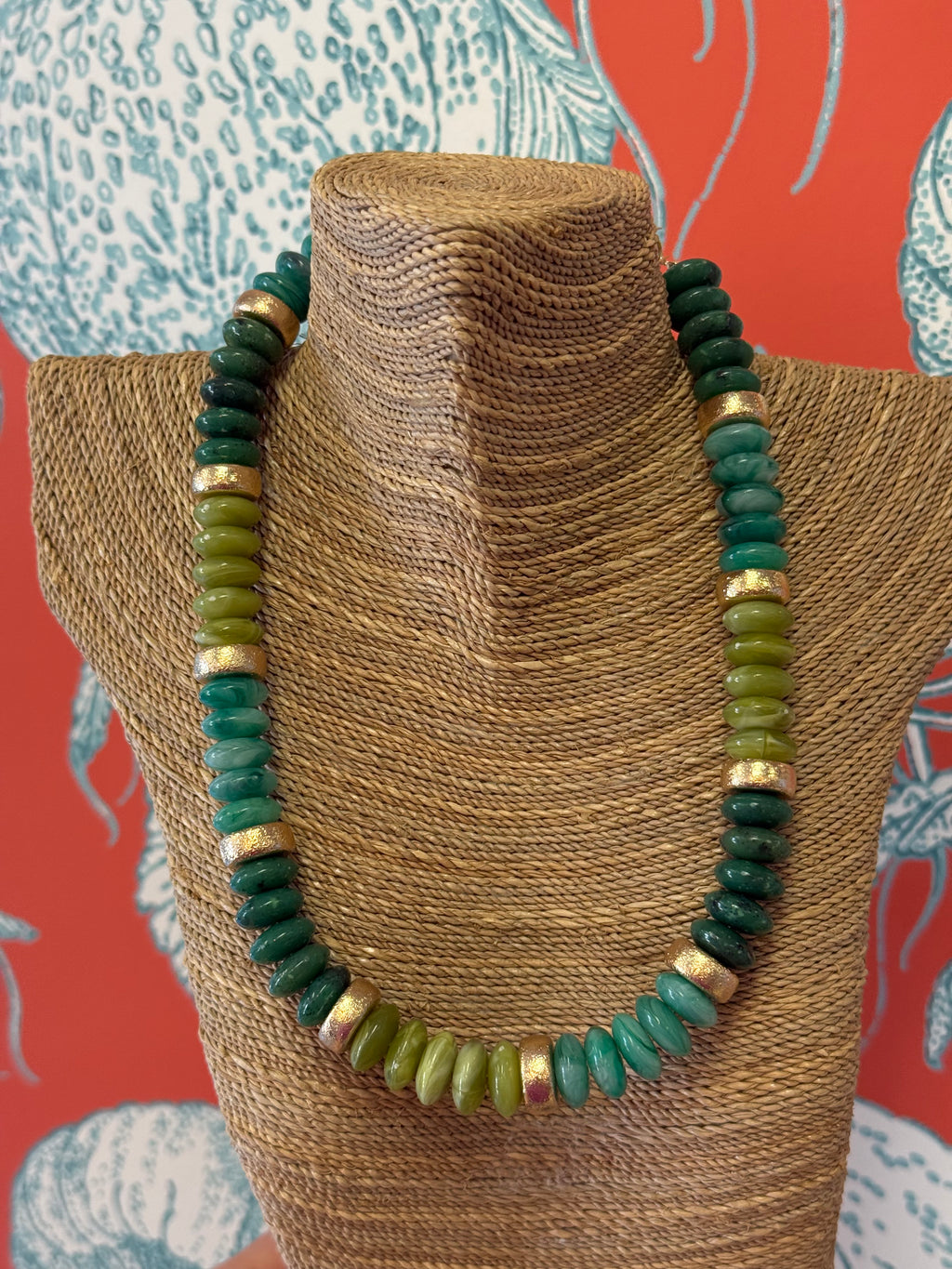 Olive & Gold Beaded Necklace