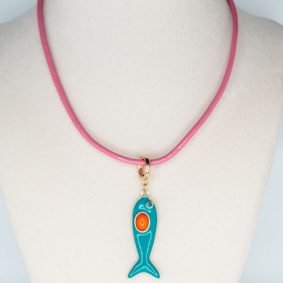 Leather Fish Necklace - Pink & Blue - Smith & Co.