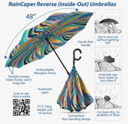 Ettavee "Rainbow Riviera 1" Reverse Inverted Umbrella - Hands-Free, Windproof Design