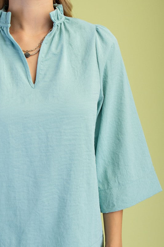 Seafoam Ruffled Neck Blouse