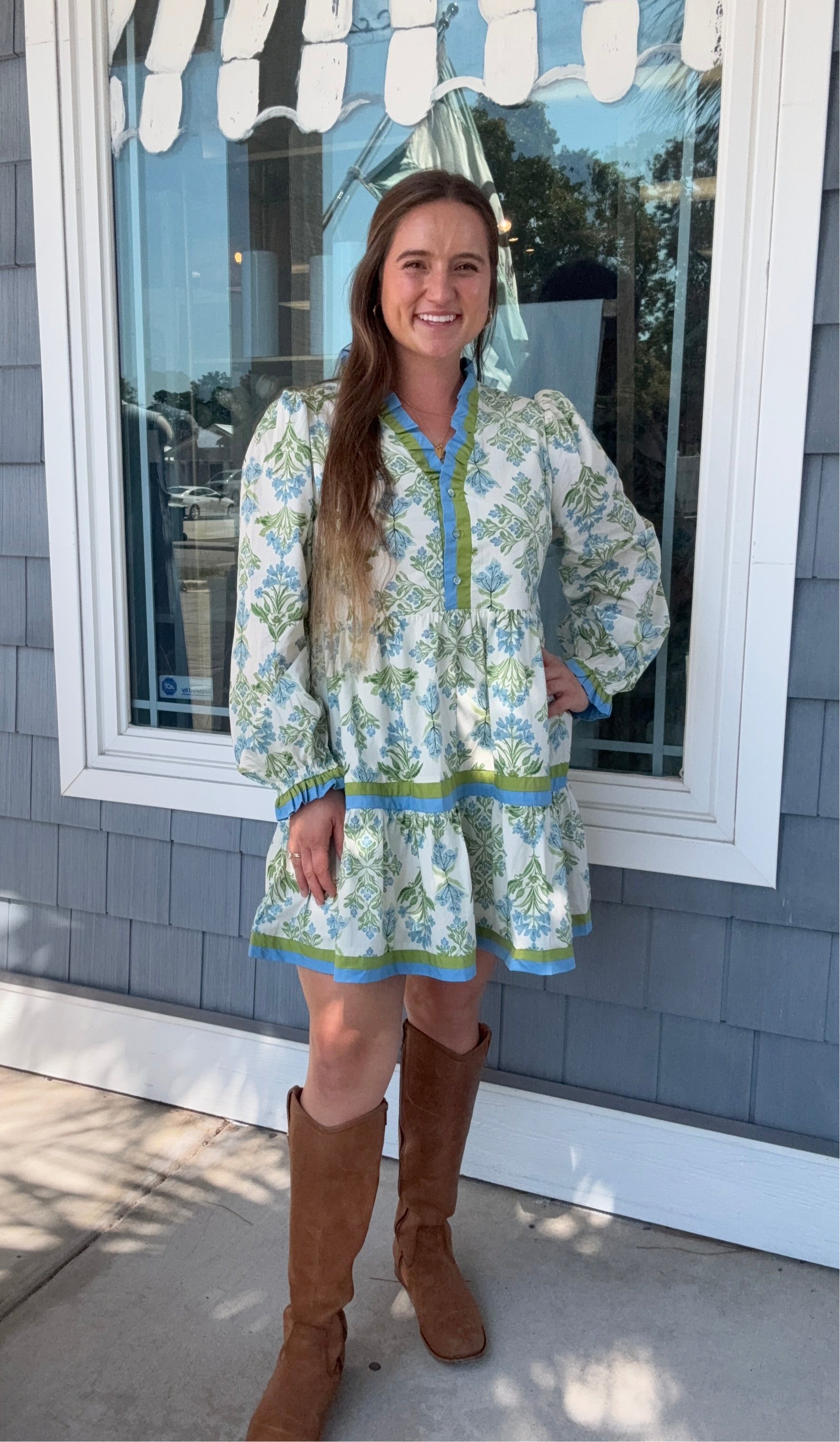 Blue Ruffle Floral Tiered Dress