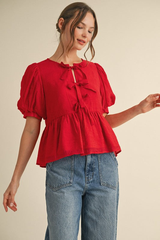 Red Bow Peplum Top