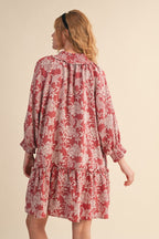 Red Floral Jacquard Smocked Dress