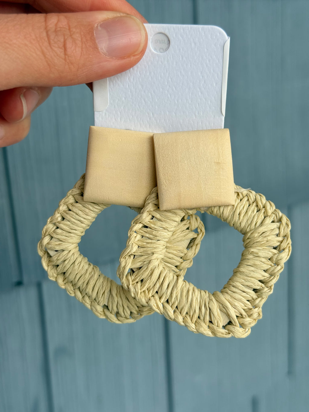 Raffia & Wood Square Outline Earrings Light