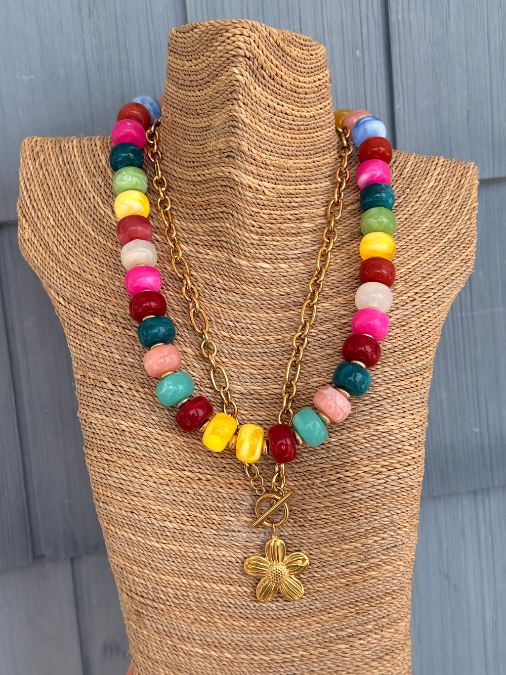Pleated Flower Toggle Necklace