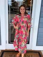 Pink Boho Paisley Pink Midi Dress