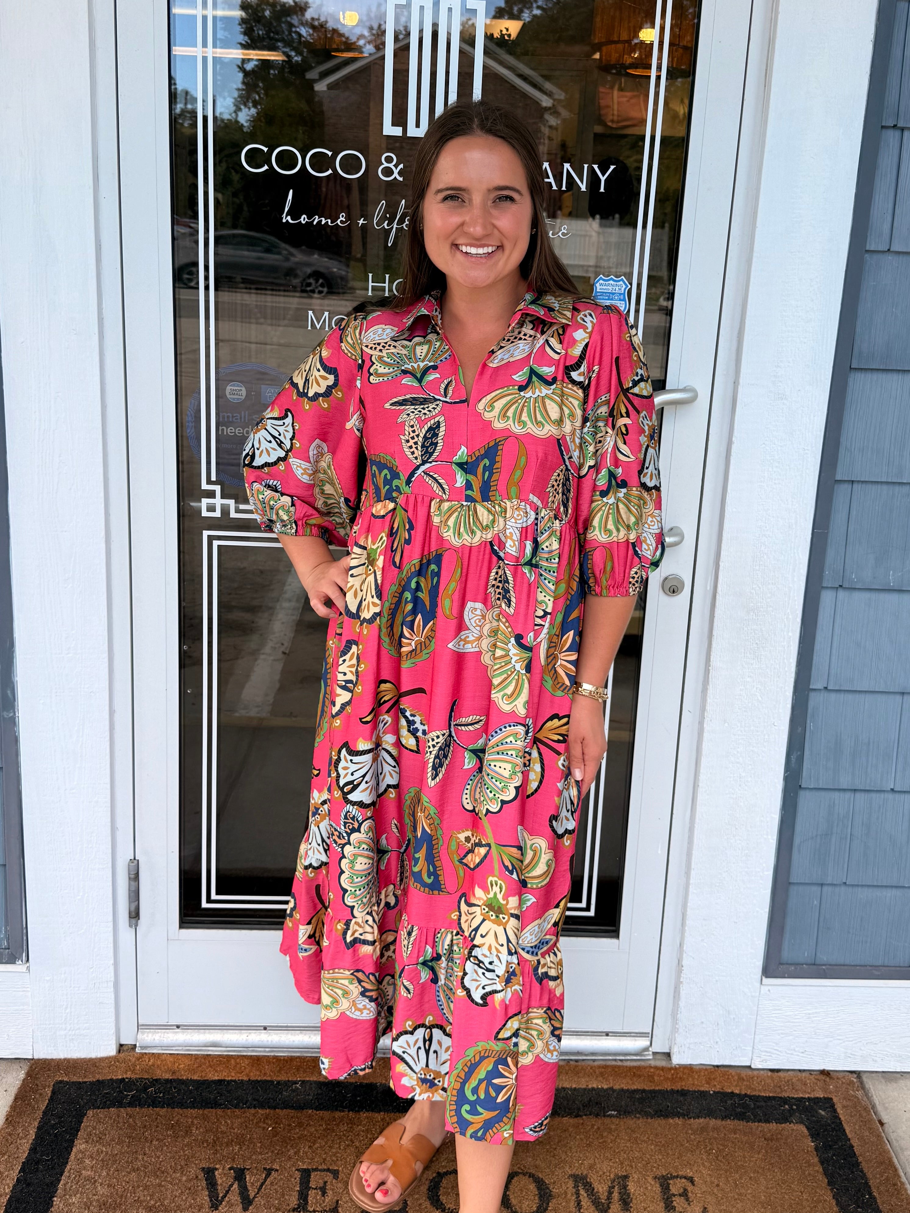 Pink Boho Paisley Pink Midi Dress