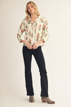PREORDER: Offwhite Big Pearl Button Floral Top