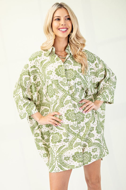 PREORDER: Green Oversized Button Down Shirt Dress