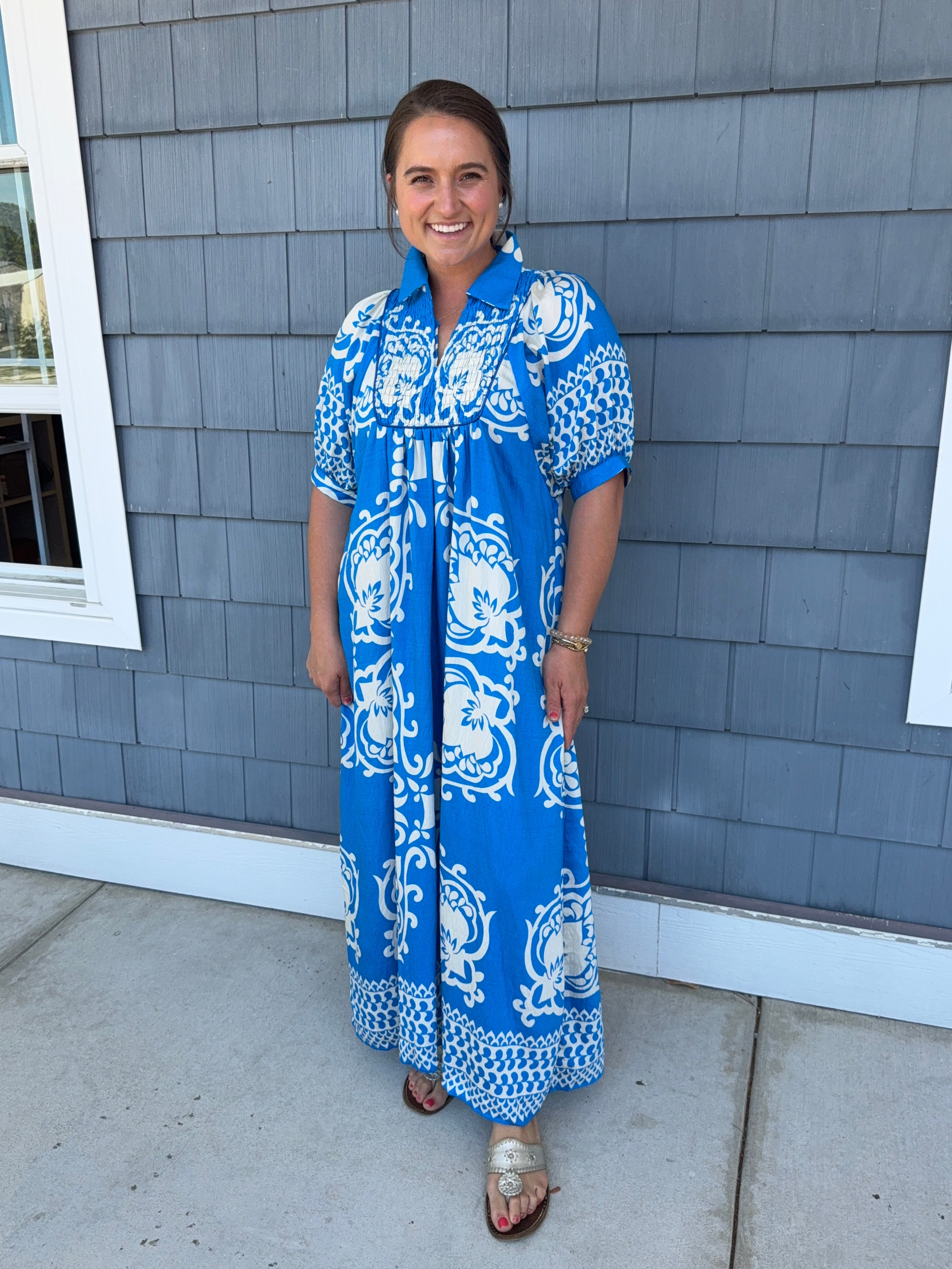 Vibrant Blue Mixed Print MIDI Dress