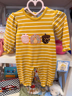 Mustard/white Striped Romper W/ Turkey, Three Sisters