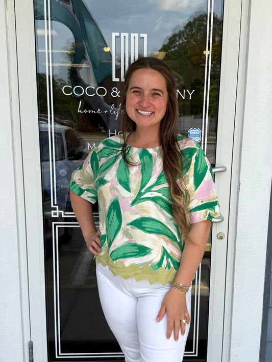 Leaf Print Short Sleeve Top