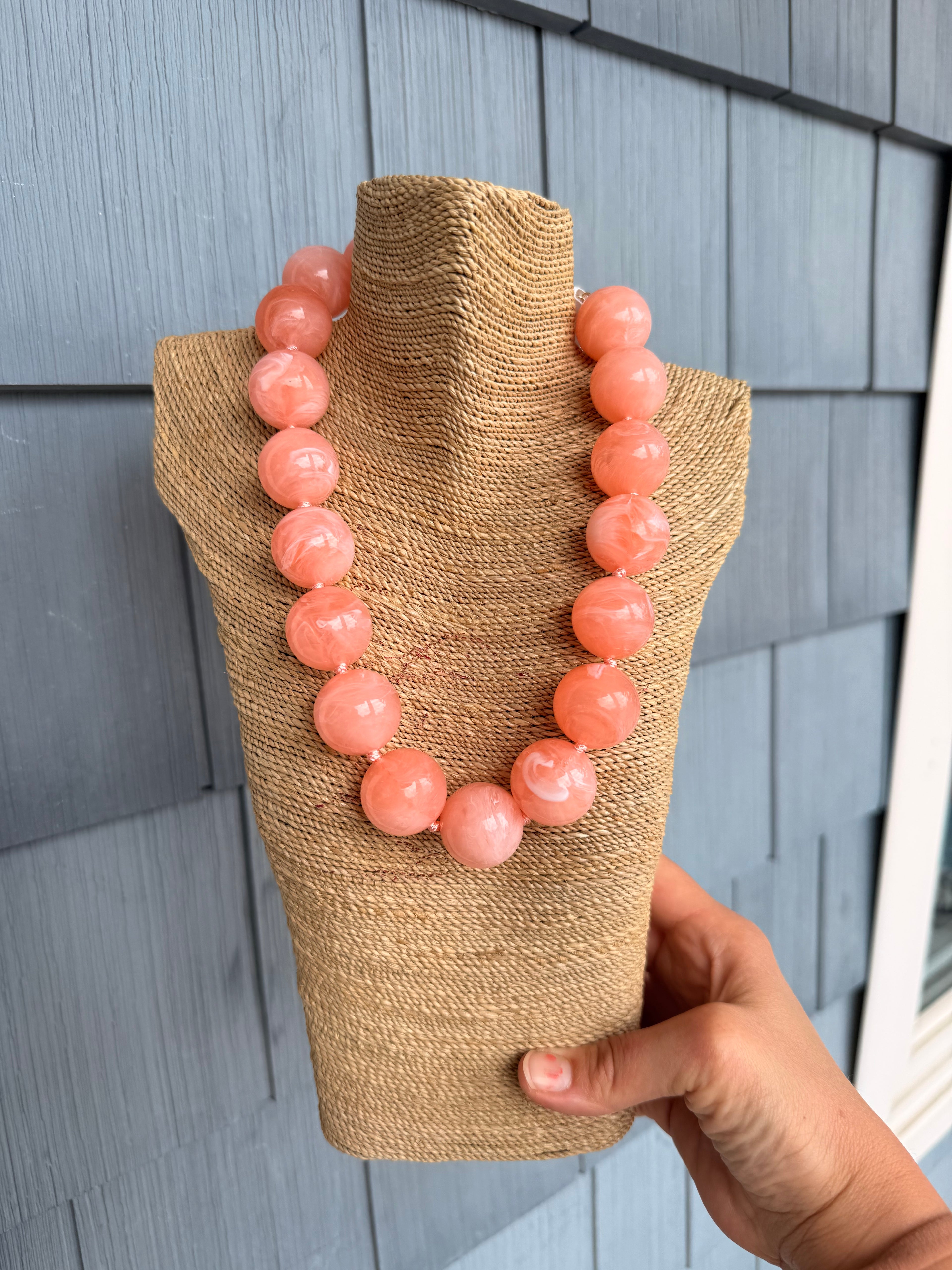 Peach Marble Ball Necklace 25mm