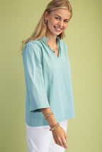 Seafoam Ruffled Neck Blouse