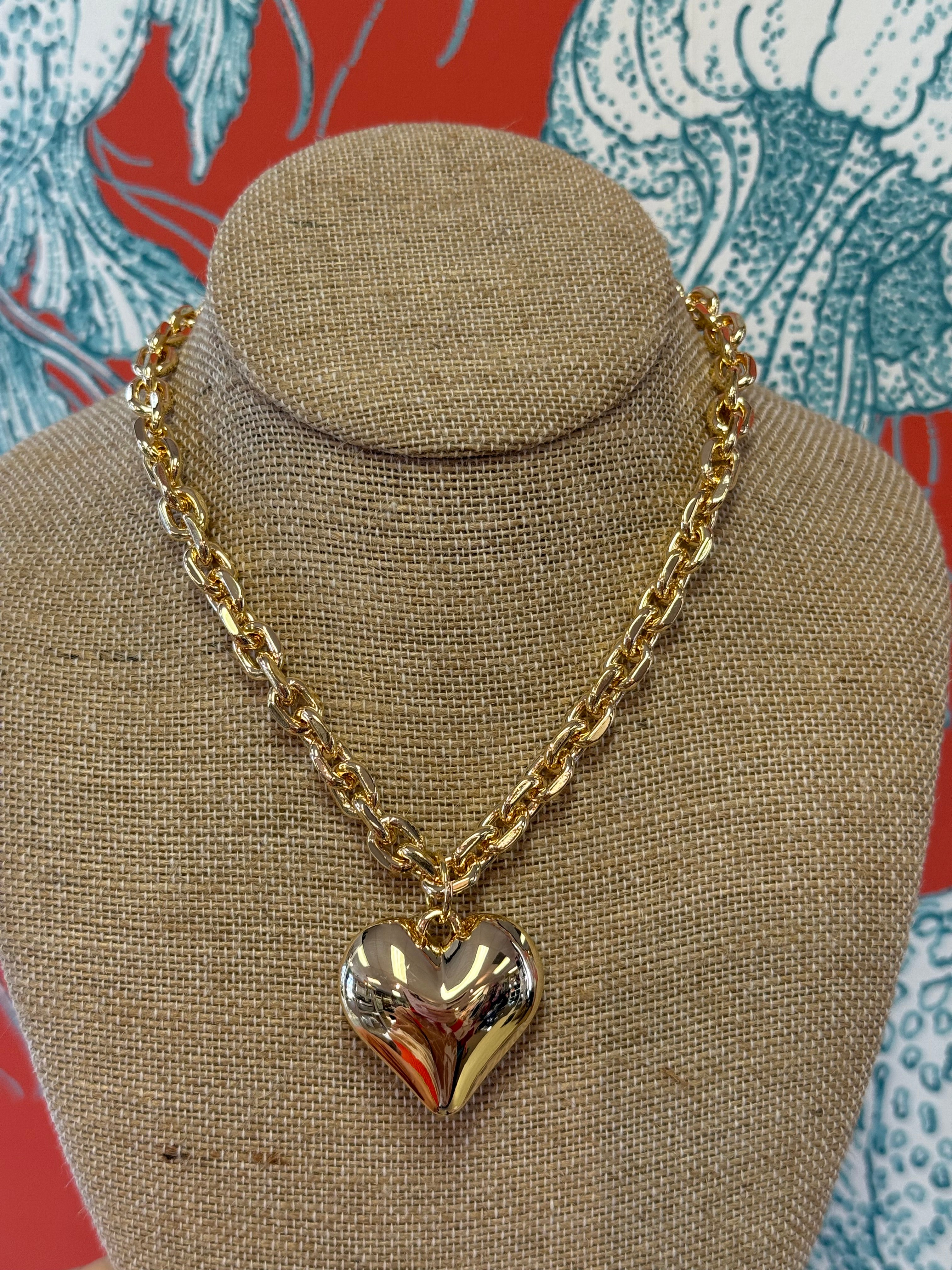 Puffy Heart Chain Necklace
