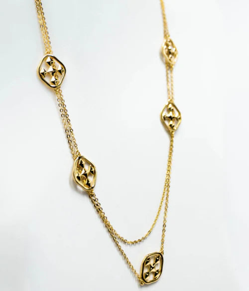 Long Link Shield Necklace 18k Gold Plated 36”