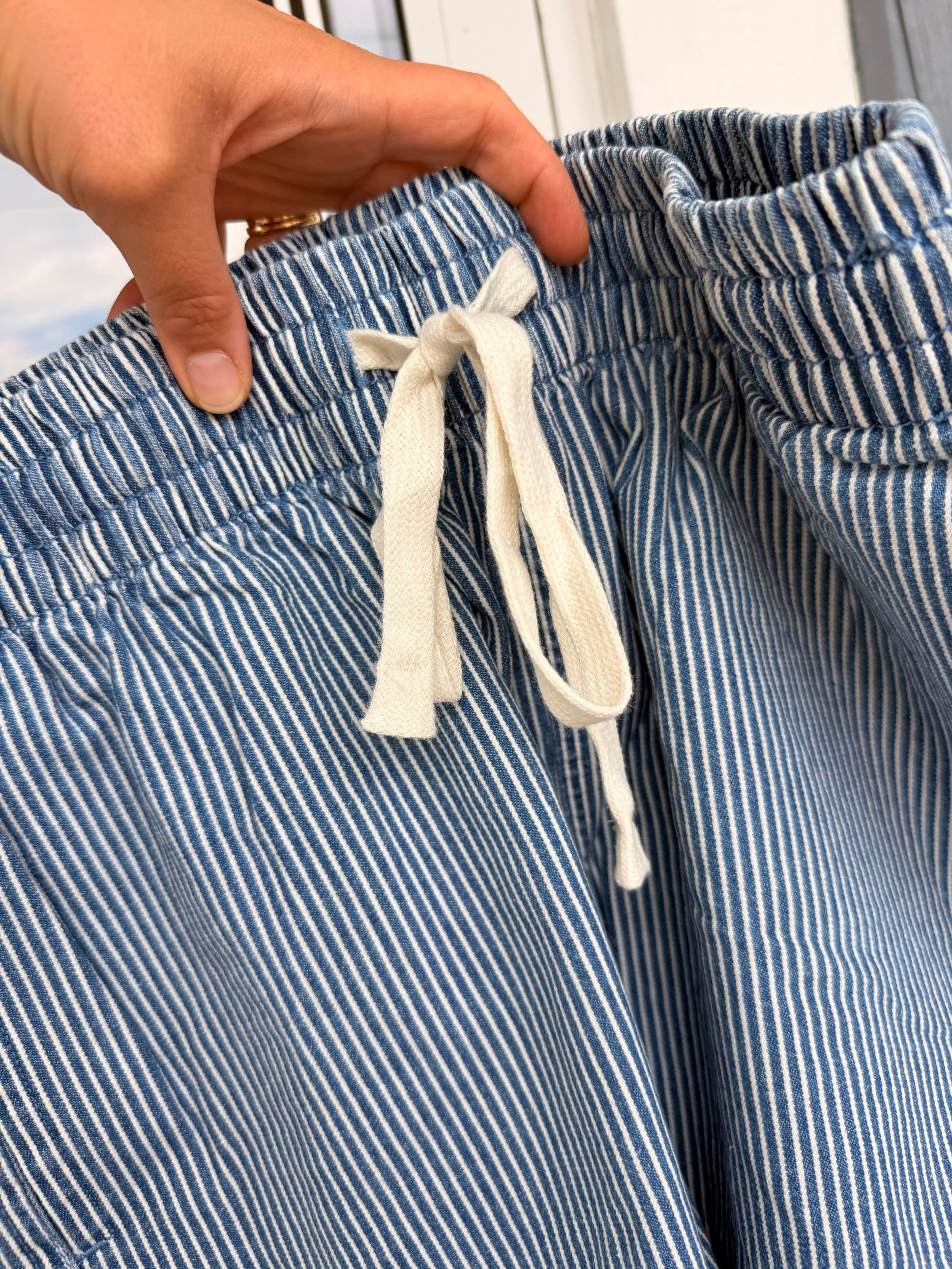 Blue Stripe Elastic Denim Shorts