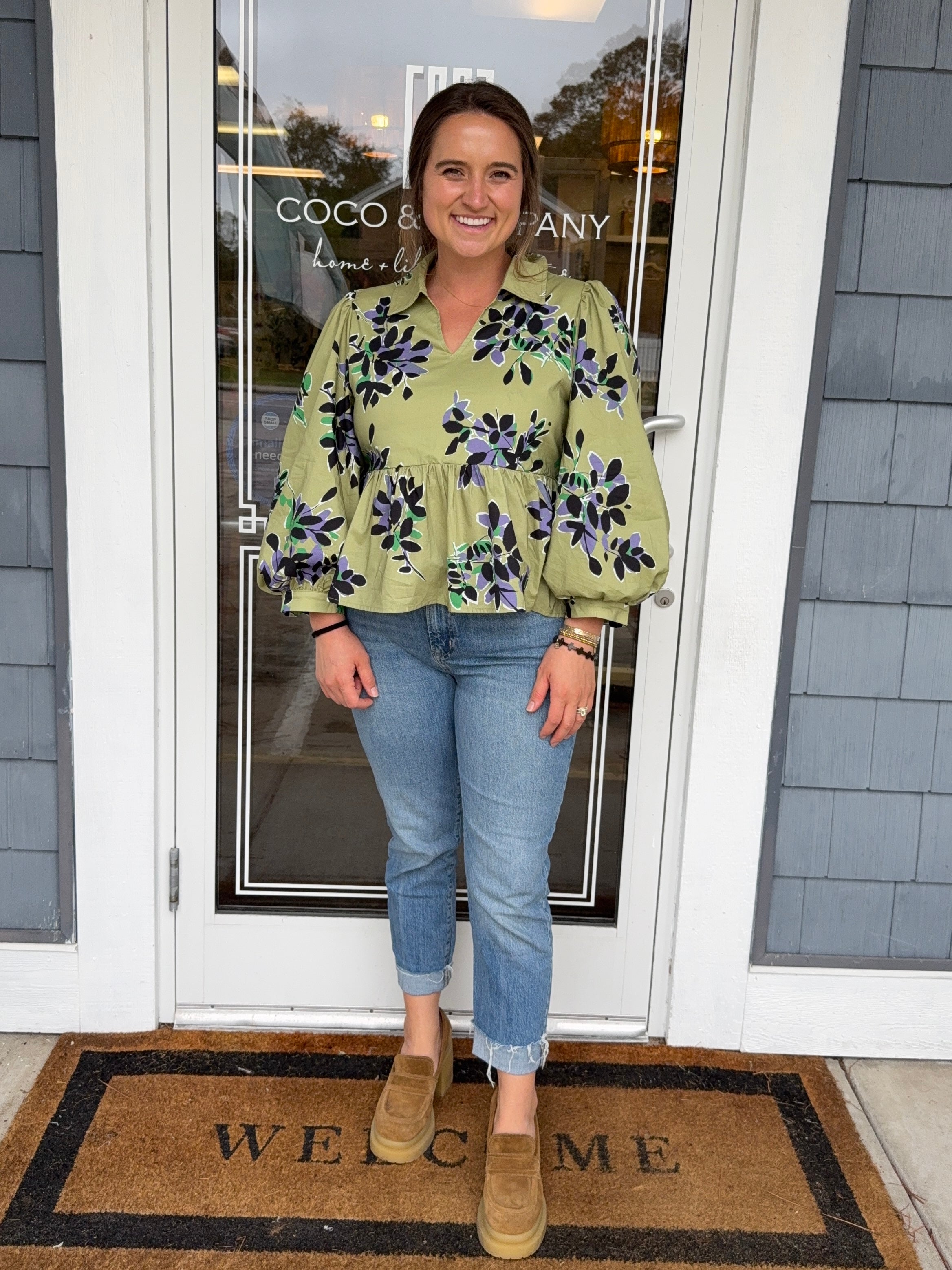 Olive Floral Peplum Top
