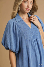 Blue Babydoll Mineral Wash Dress