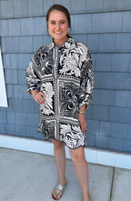 Black Marbled Bandana Dress W/ Scallop Detail