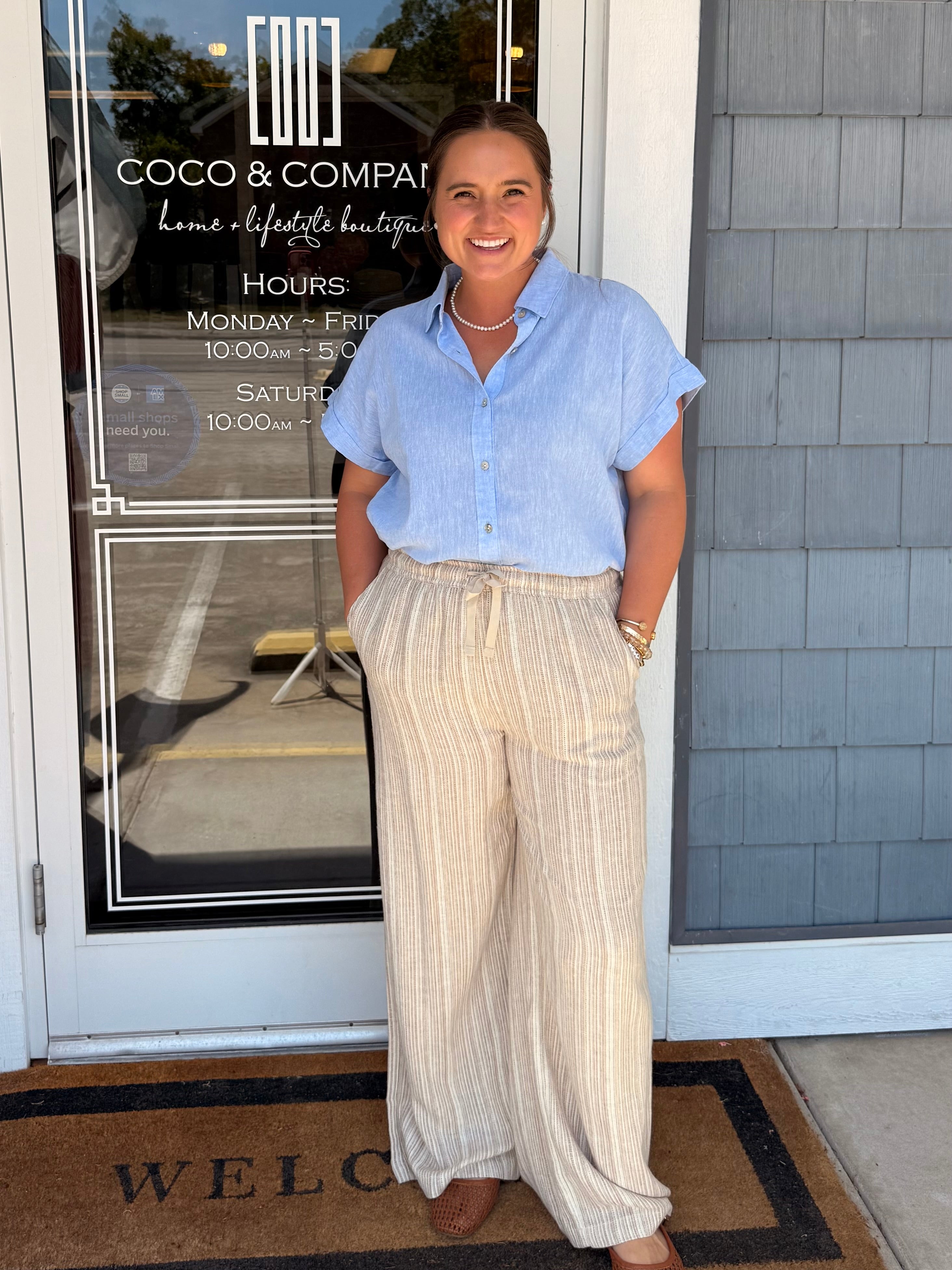 Mocha 29" Inseam Striped Linen Wide
Leg Pants