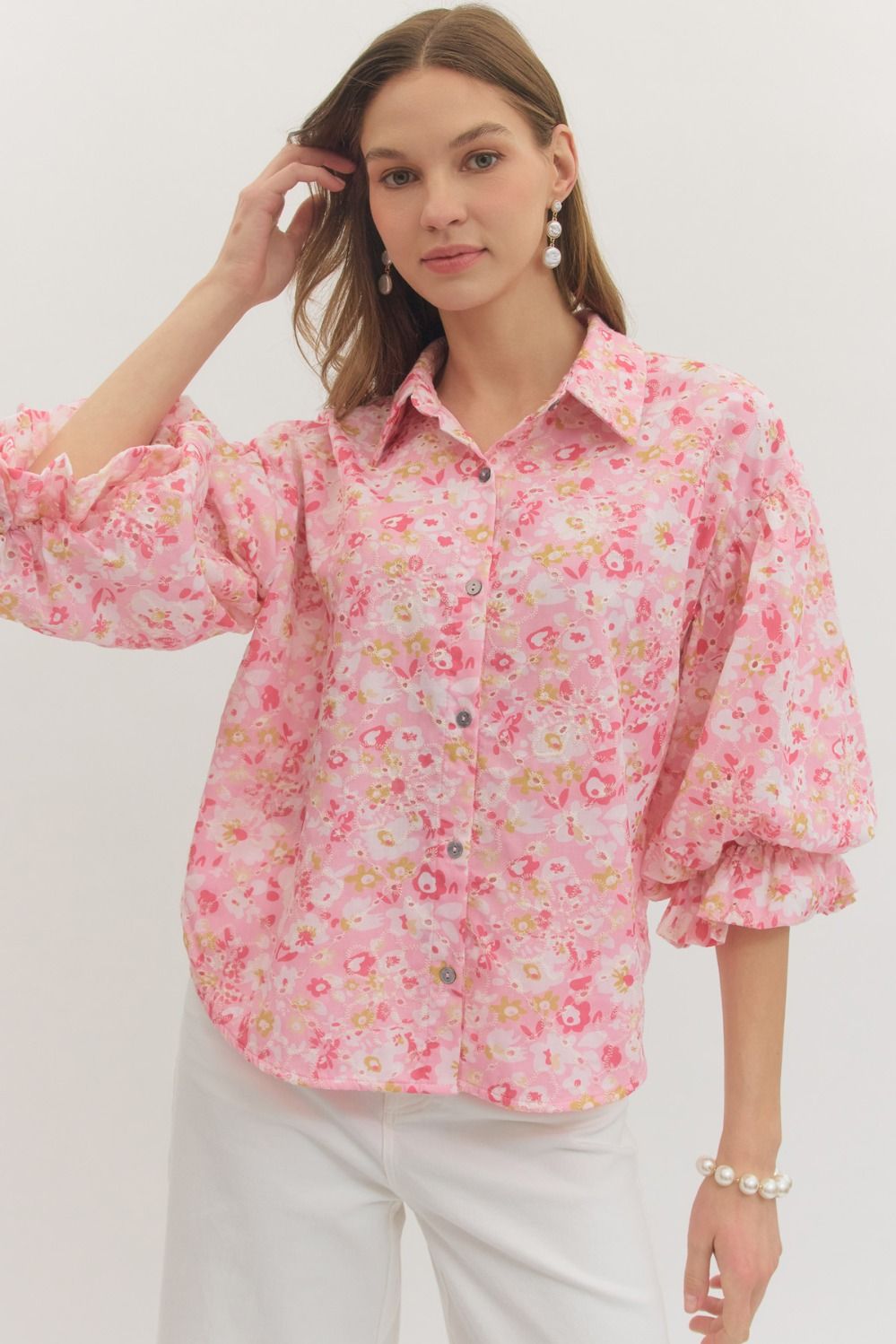 Botanical Eyelet Puff Sleeve Top