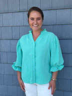 Emerald Balloon Sleeve Blouse