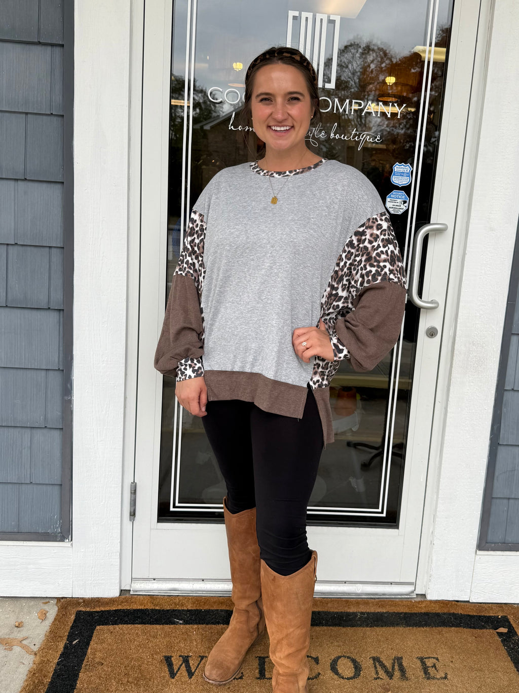 Gray Color-block Leopard Shirt