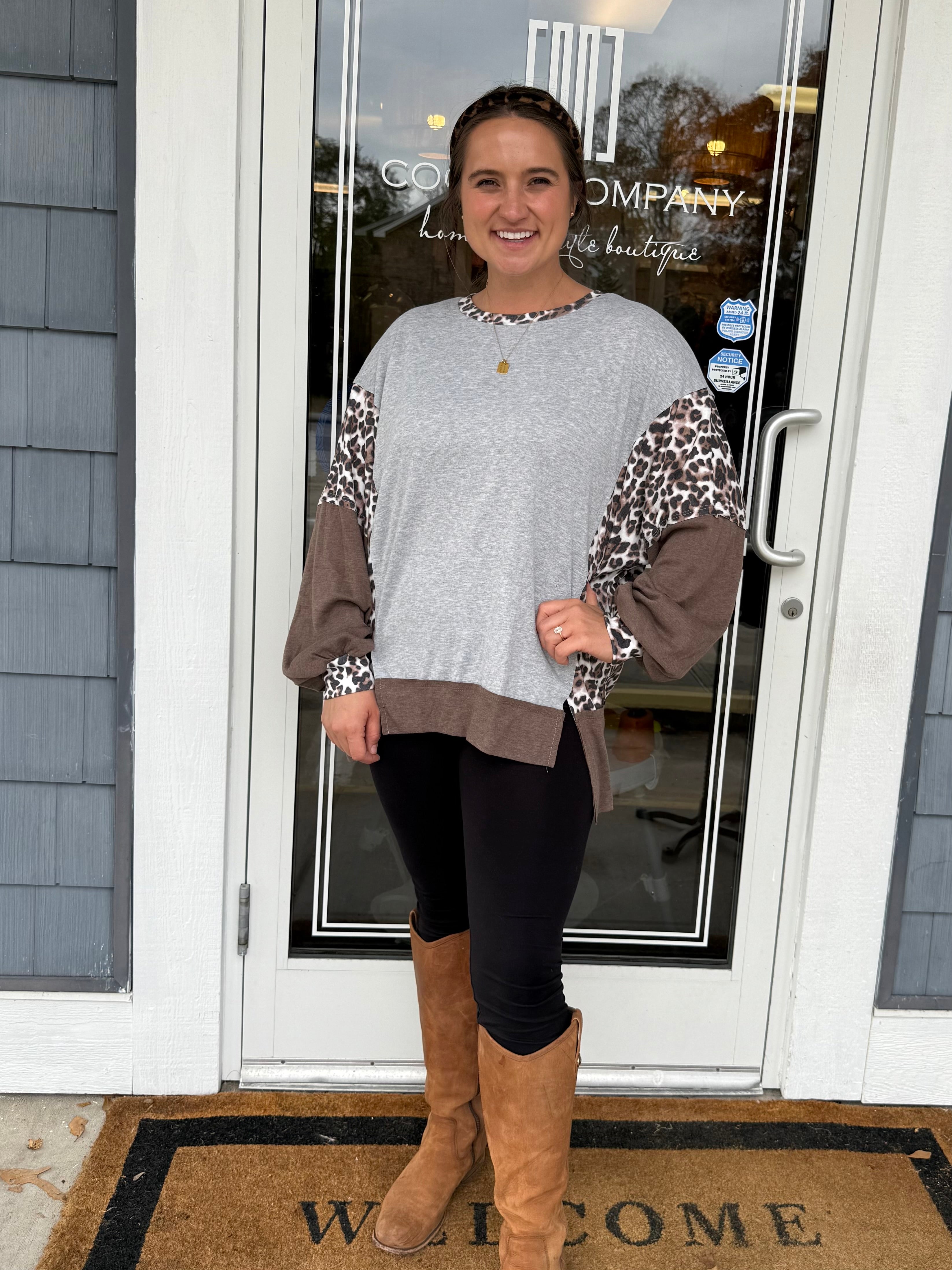 Gray Color-block Leopard Shirt